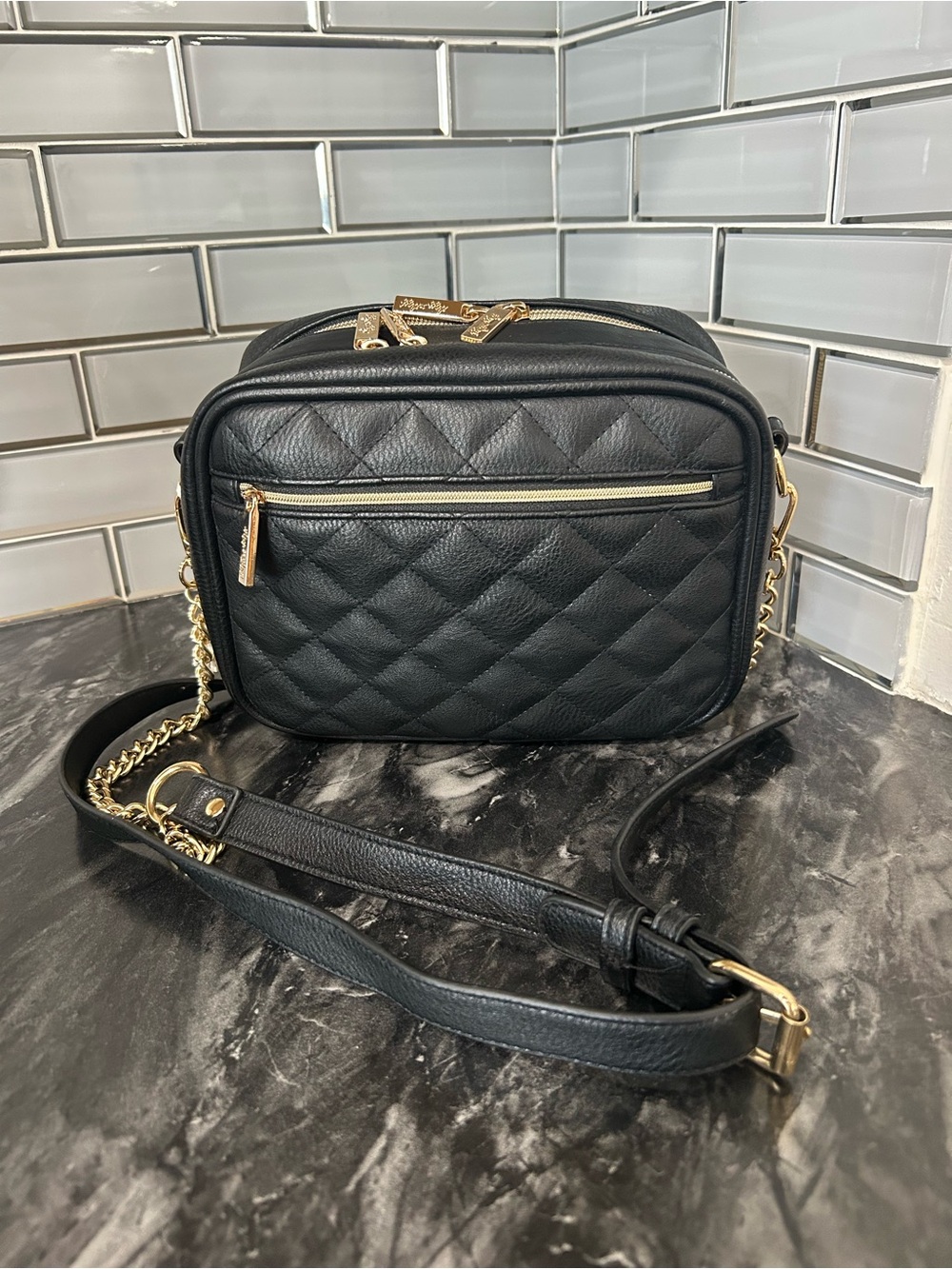 Itzy Ritzy Black Quilted Crossbody with Gold Hardware - Picture 4 of 8